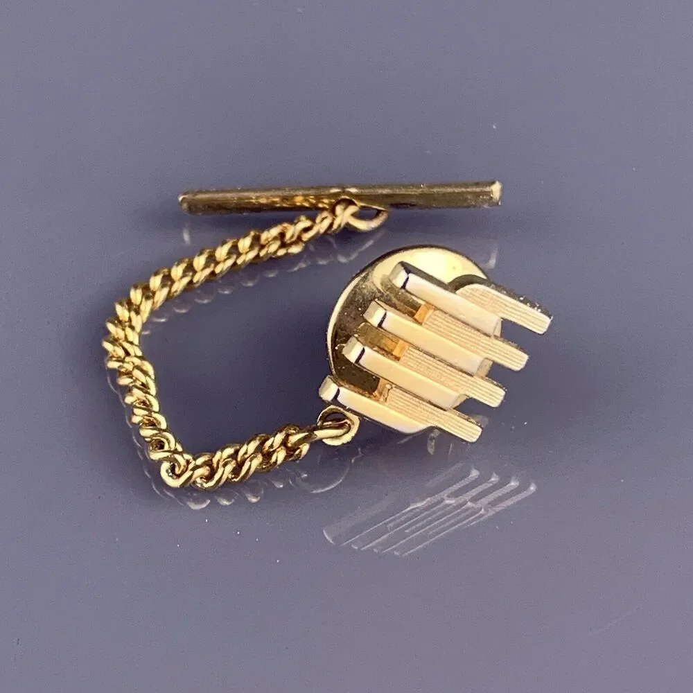 Simple Interlocking Lines Tie Tack Pin Gold Tone Mid Century Swank Vintage